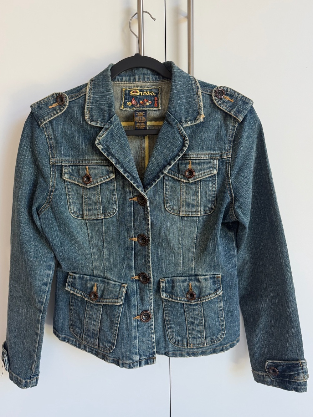 Star Jeans Denim Military Utility Jacket Women’s Size Medium Medium Wash Y2K - Picture 2 of 9